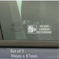 5 x Small In VAN Camera Recording Window Stickers-87mm x 30mm-CCTV Warning Signs-Van,Lorry,Delivery,Courier,Transit